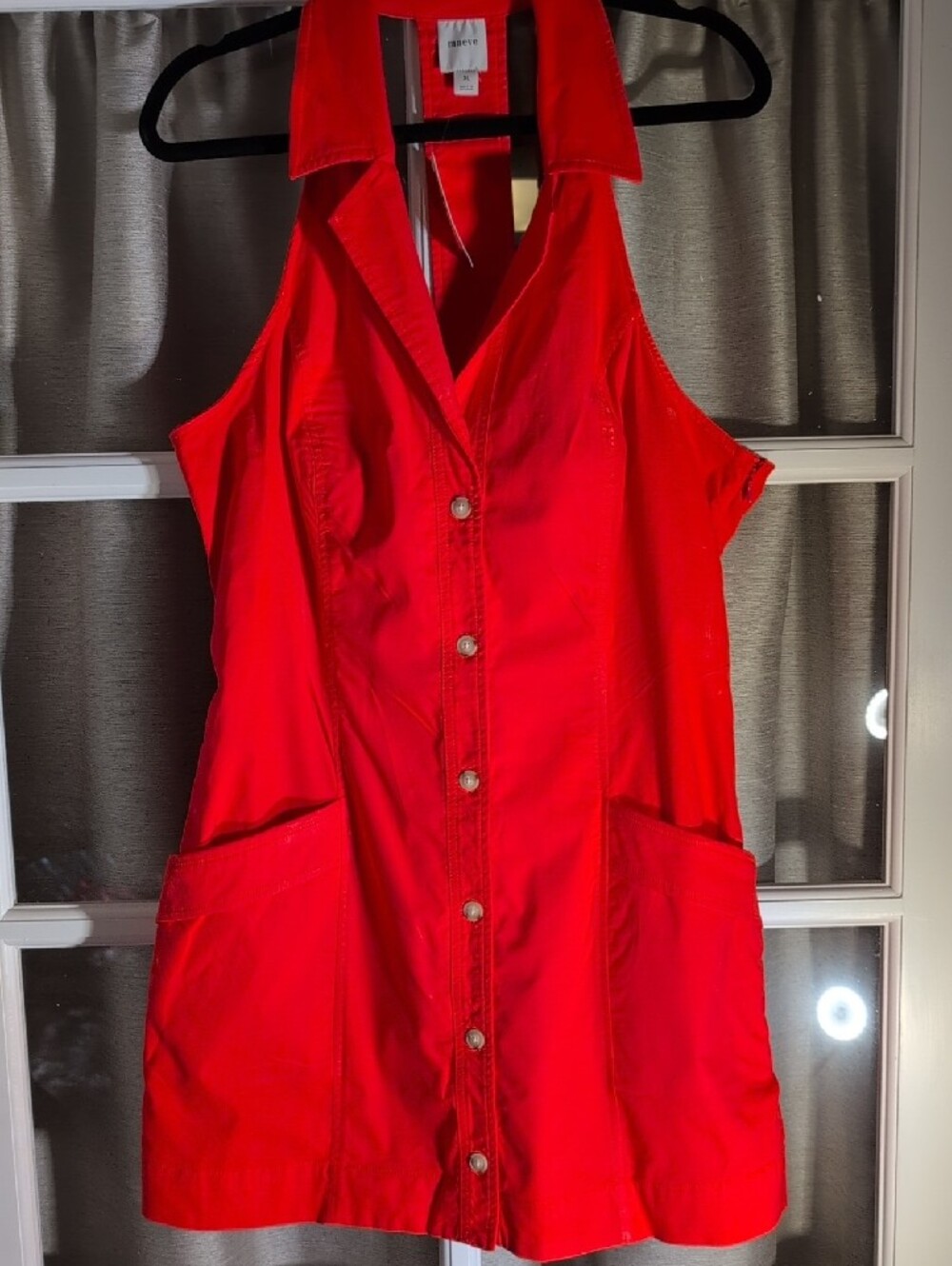 Maeve Red Button-Front Collared Halter Mini Dress - Picture 5 of 9